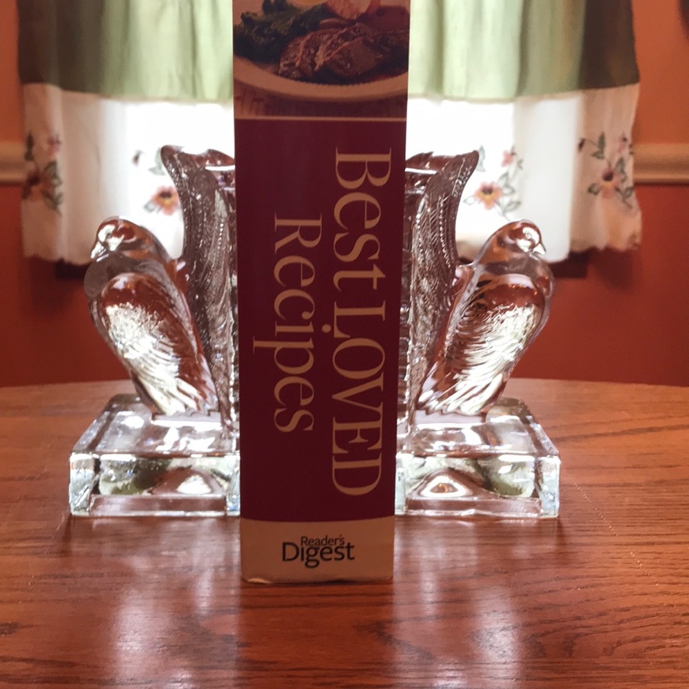 Heavy glass bird book ends